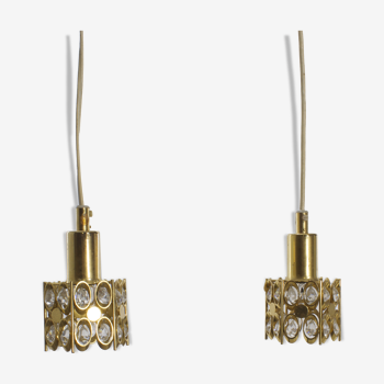 Two gold and crystal brass suspensions, by Palwa, 1960 design