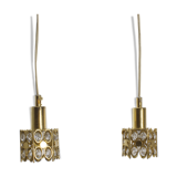 Deux suspensions en laiton doré et cristal, de Palwa, design 1960