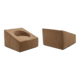 Pair of beige mohair fabric cube armchairs. Contemporary.