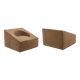 Pair of beige mohair fabric cube armchairs. Contemporary.