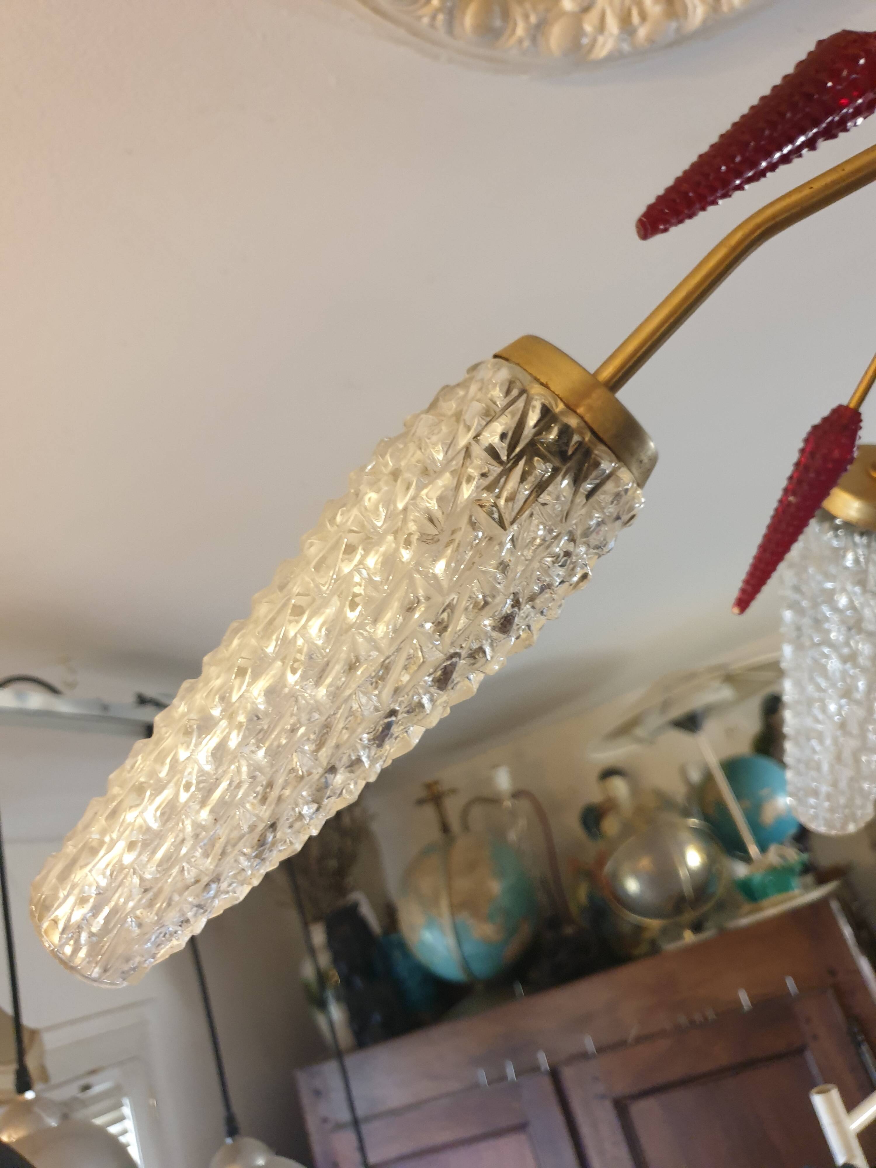 5-light brass chandelier 1950