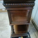 Solid walnut sideboard, Henri II style, Renaissance, with pink and white marble top