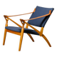 Scandinavian Modern Foldable Safari Lounge Chair in Beech wood and Blue fab