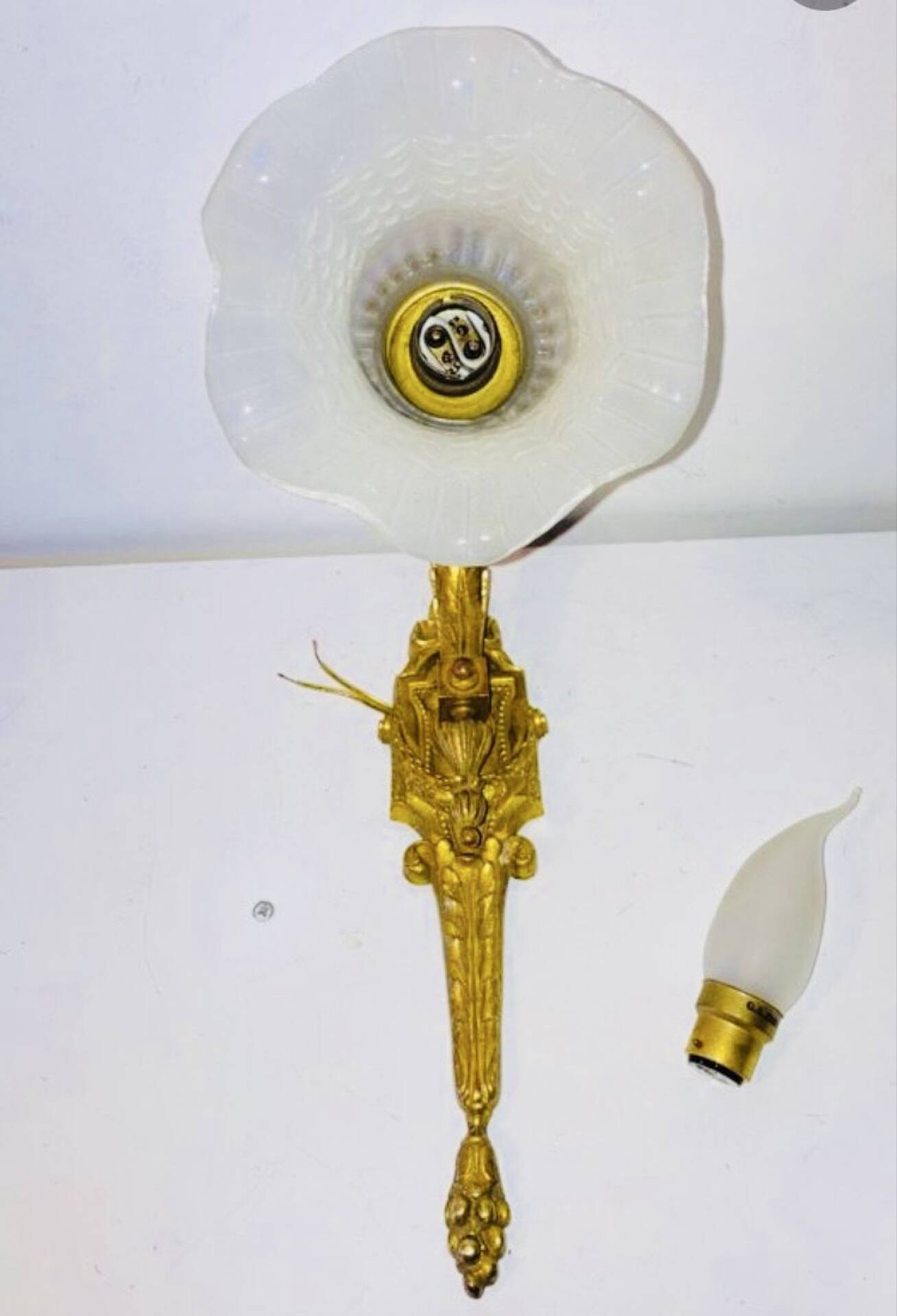 St Louis XVI wall light in solid gilded bronze + fluted glass tulip