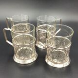 4 russian tea cups silver metal watermarked ussr