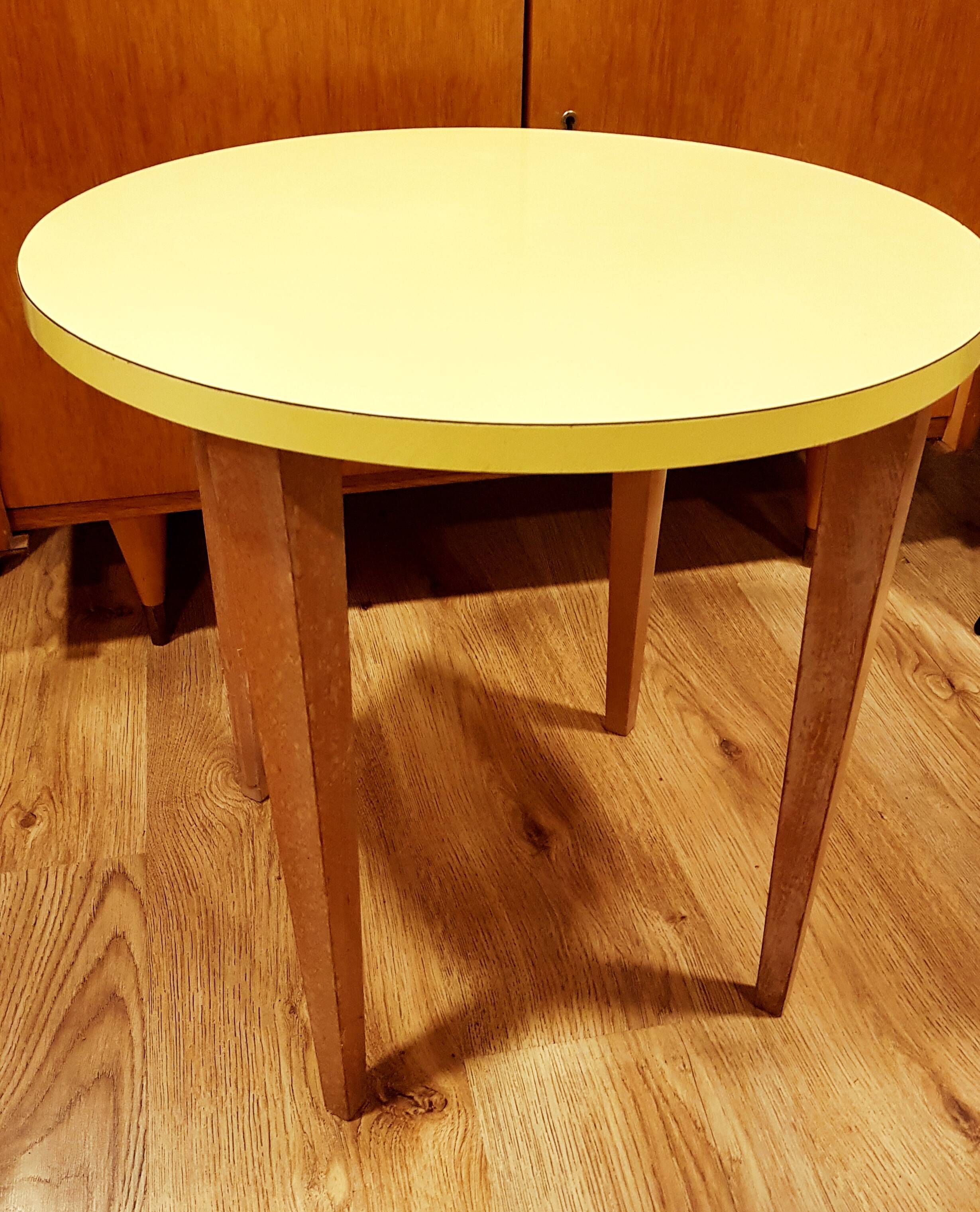 Yellow formica & wood side table