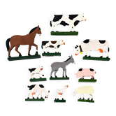Lot figurine en bois animaux de la ferme, jouet ancien