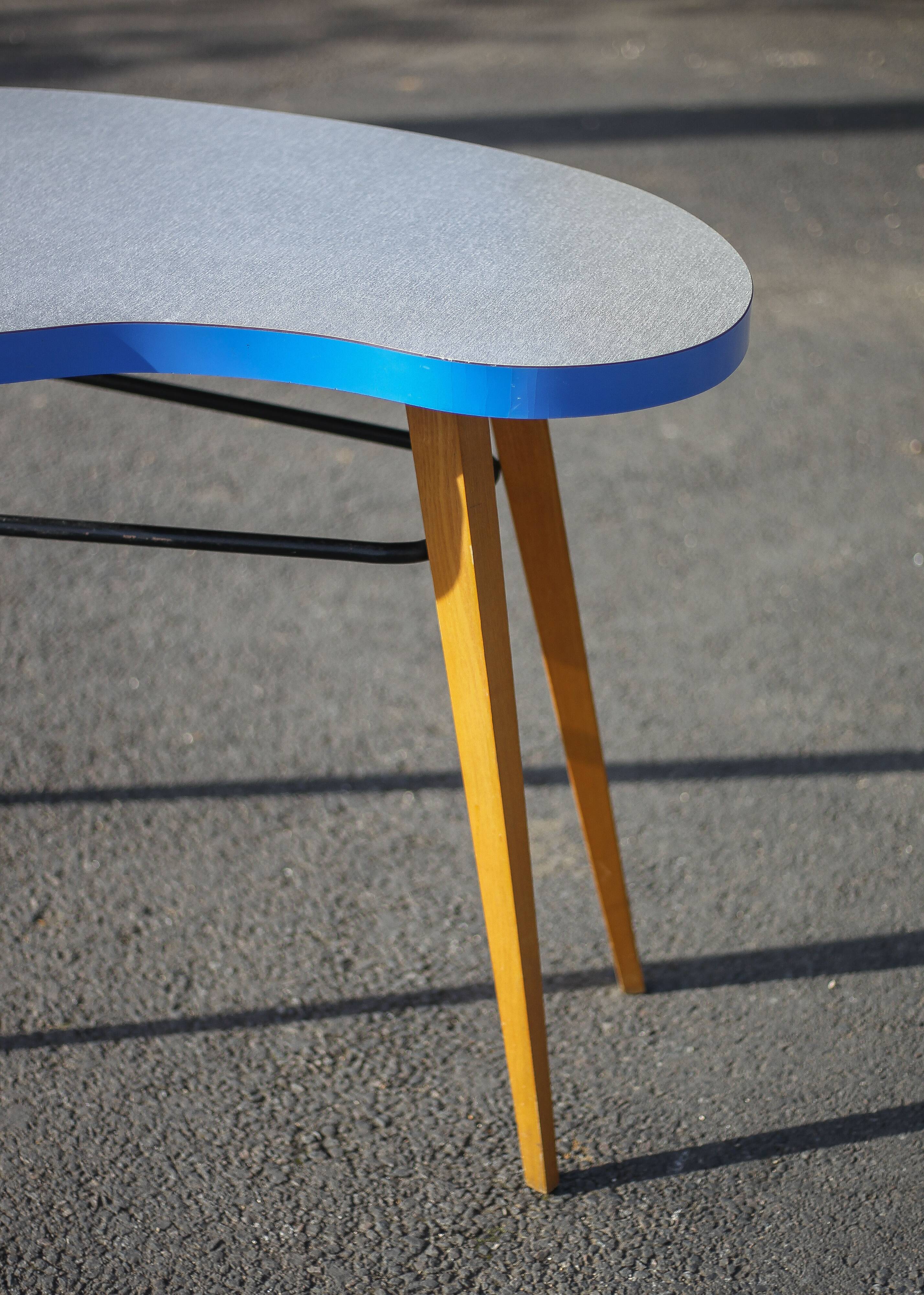 Formica bean table and compass feet, office table, side table, vintage table, 60's