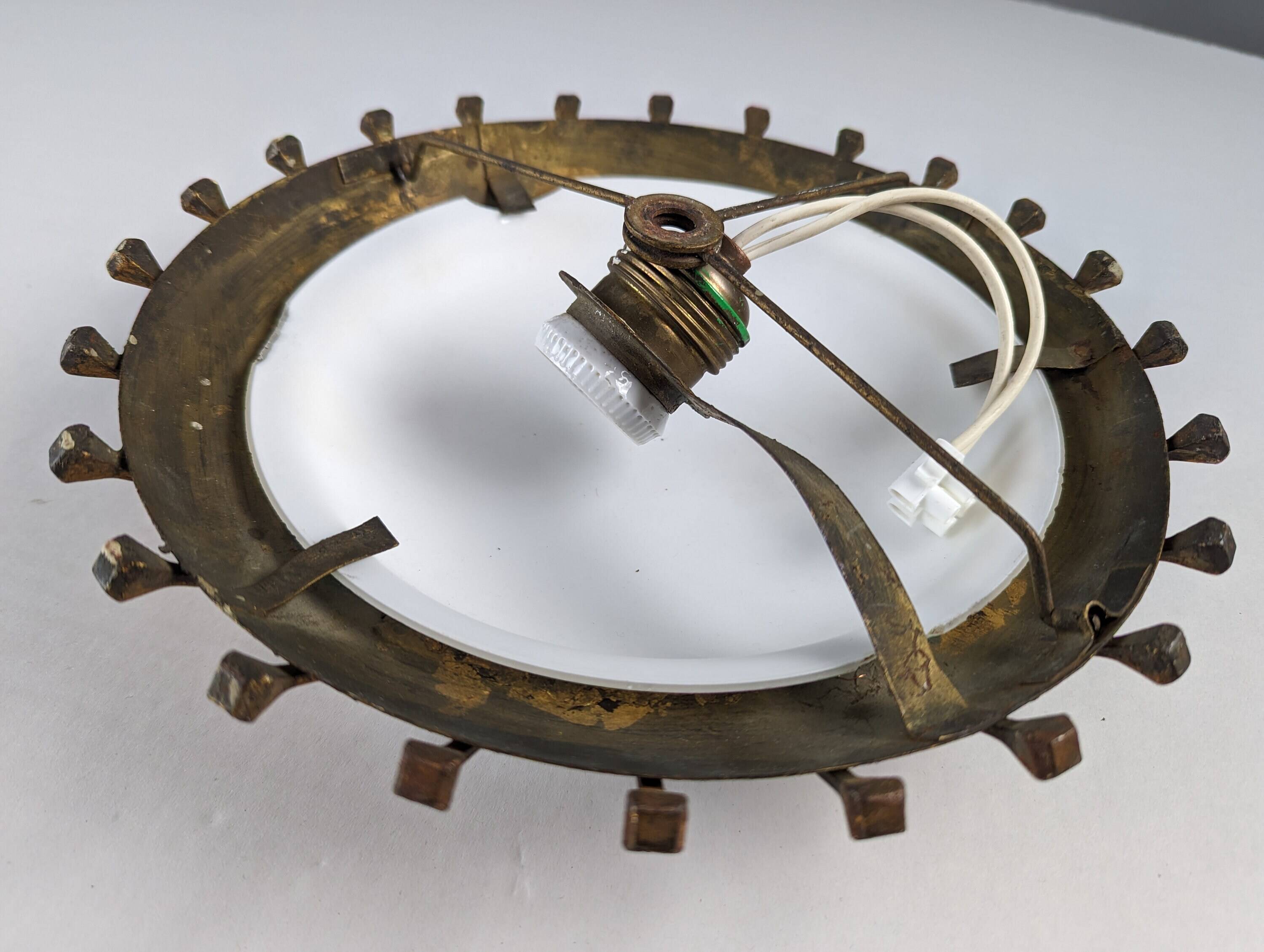 Forged nail sun lamp, gold leaf and glass, France, 1950s