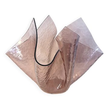 Old Rose Glass Vase "Cartoccio" in the style of Fontana Arte, 1980s,