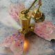 VINTAGE SPUTNIK BRASS CHANDELIER WITH PINK SHADES