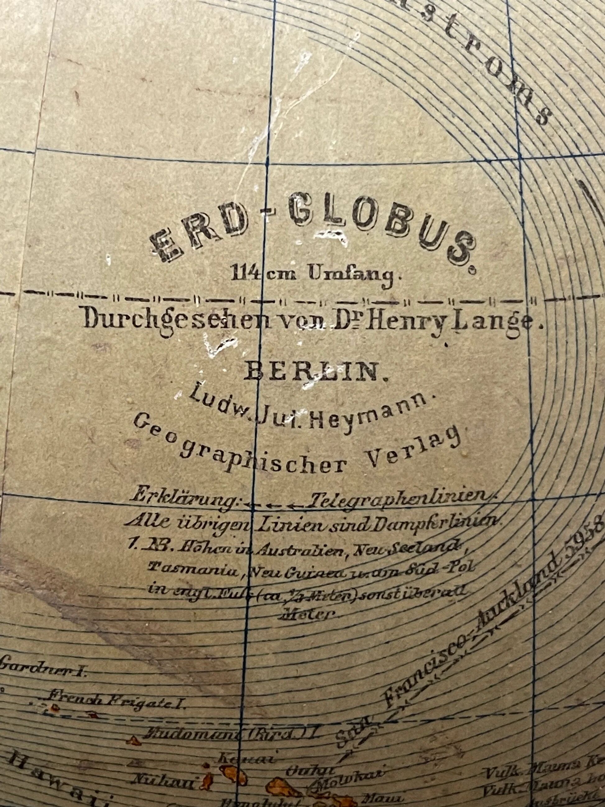 Antique German table globe by Ludwig Julius Heymann Berlin 1890