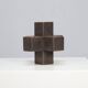 Handmade geometric wooden sculpture in cross form, 1970s – Brutalist constructivist abstraction