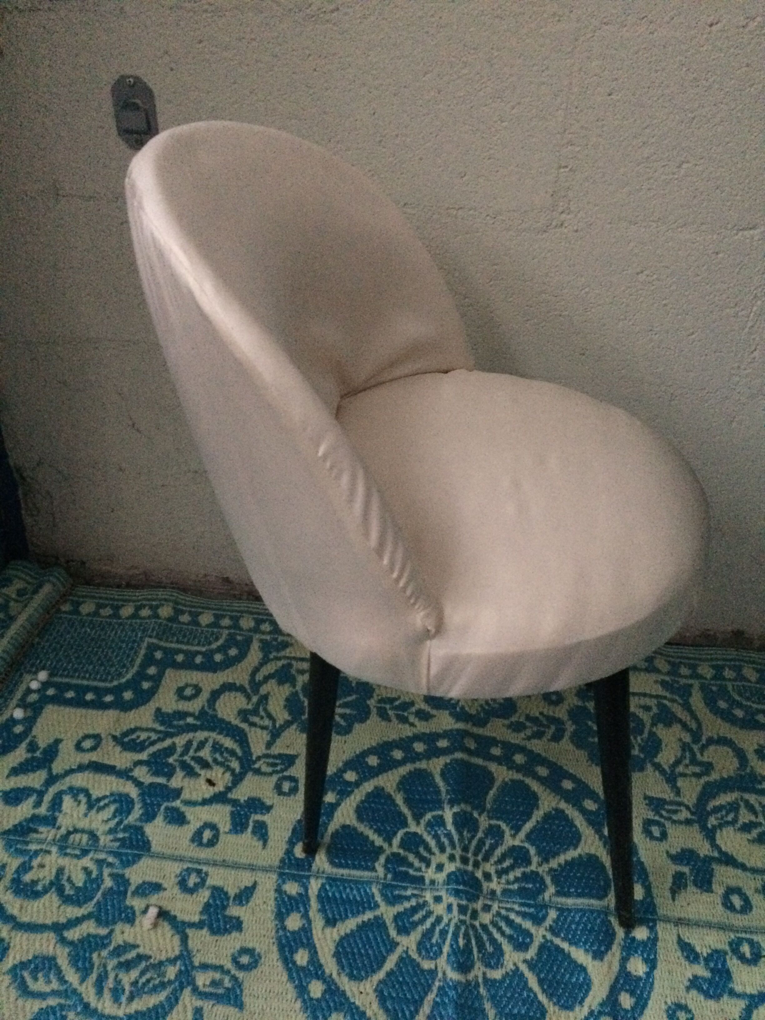 Vintage 1950s white satin armchair with compass legs