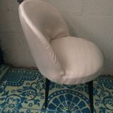Vintage 1950s white satin armchair with compass legs