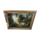 Old painting print on canvas + frame carved wood Gilded Vintage #2