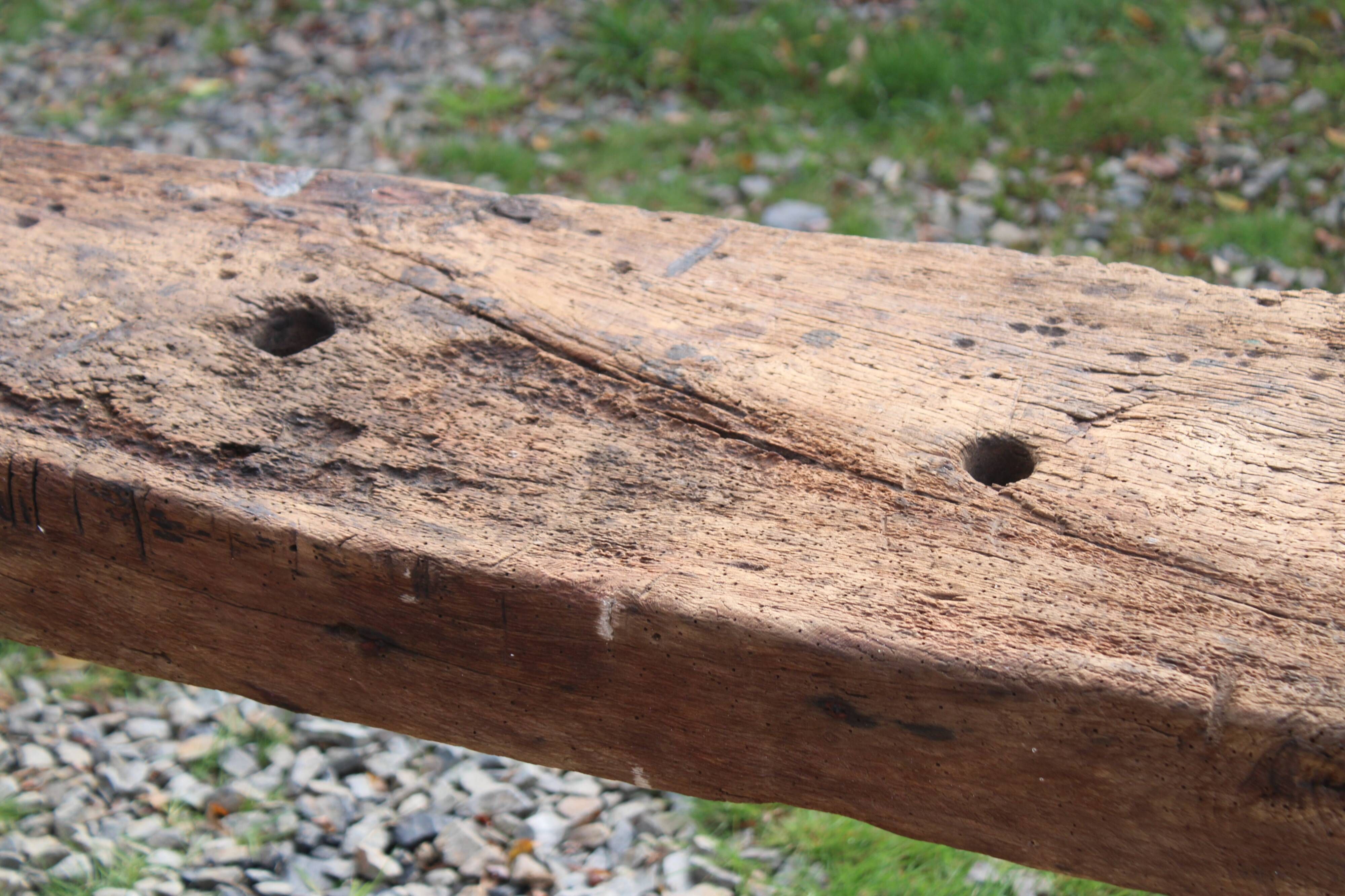 Old solid wood workbench – character console, thick top – 165 cm