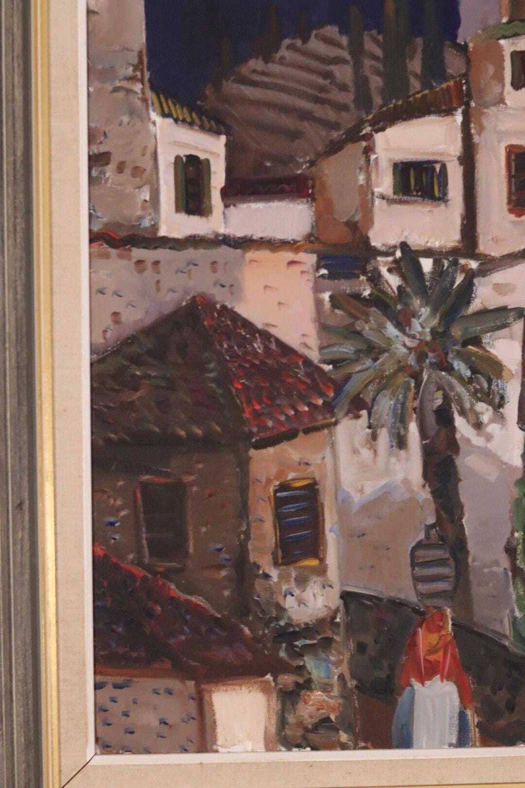 Swedish Oil on Canvas – “Southern Street” by Eric Lo – Vintage