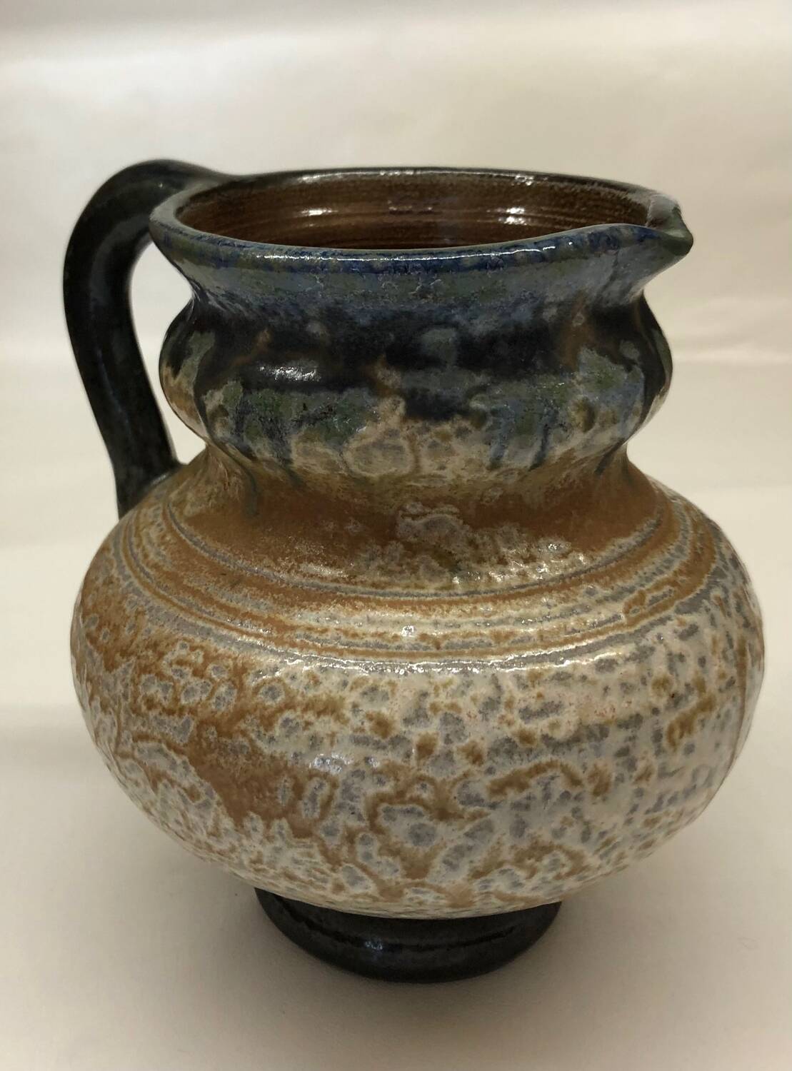 Belgian flamed salt-glazed stoneware pitcher by Pitot