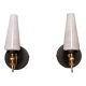 Pair of brass wall sconces tulips in white striated glass and black metal