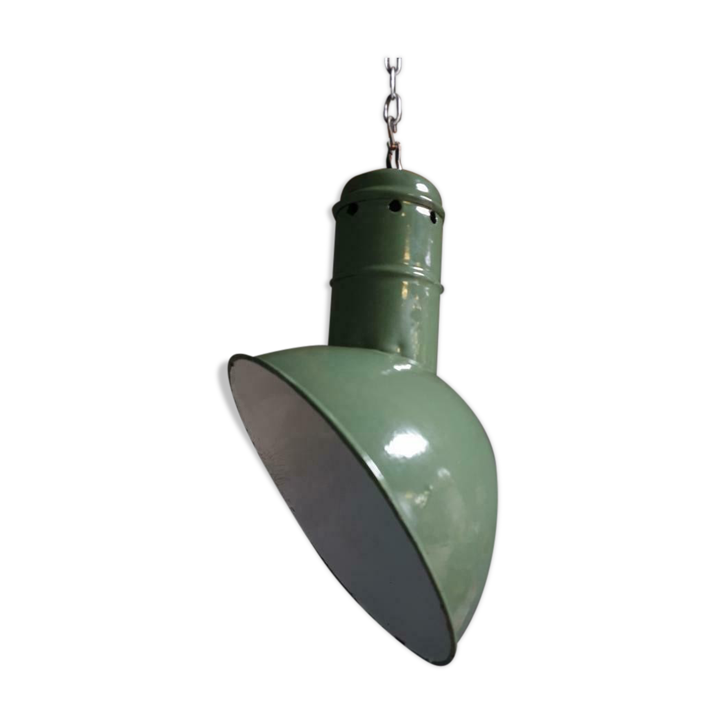 Old industrial enamel lamp in green