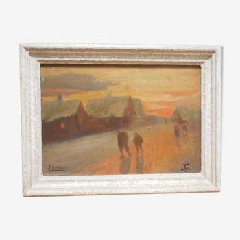 Vintage painting, oil on panel signed J. Arnaud