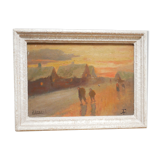 Vintage painting, oil on panel signed J. Arnaud