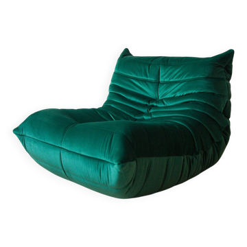 Togo lounge chair in bottle green velvet by Michel Ducaroy for Ligne Roset