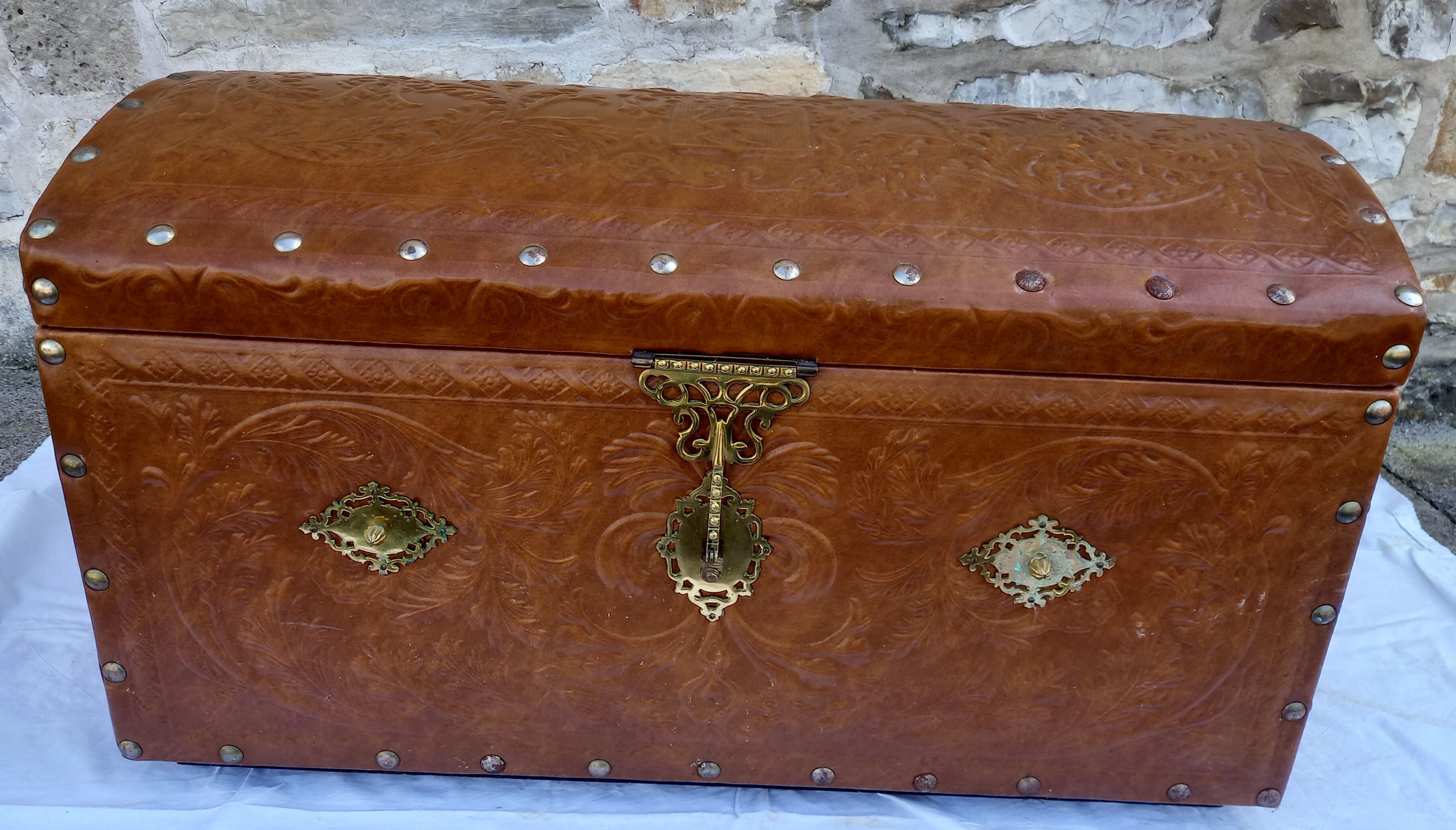Wooden and leather chest