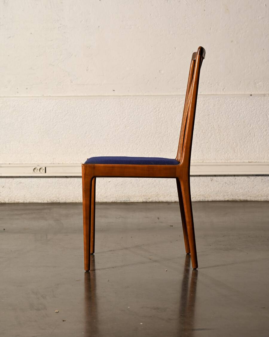 Paire de chaises Lübke vintage en bois et tissu bleu