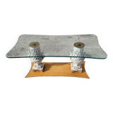 Coffee table italian coffee top glass base wood jambs porcelain
