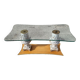 Italian coffee table with glass top, wooden base, and porcelain legs