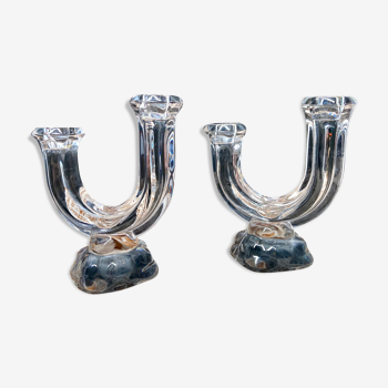 Pair of art deco crystal chandeliers