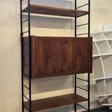 Ladderax, scandinavian desk bookcase in teak and black iron
