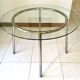 Table ronde design 1970 en verre et métal