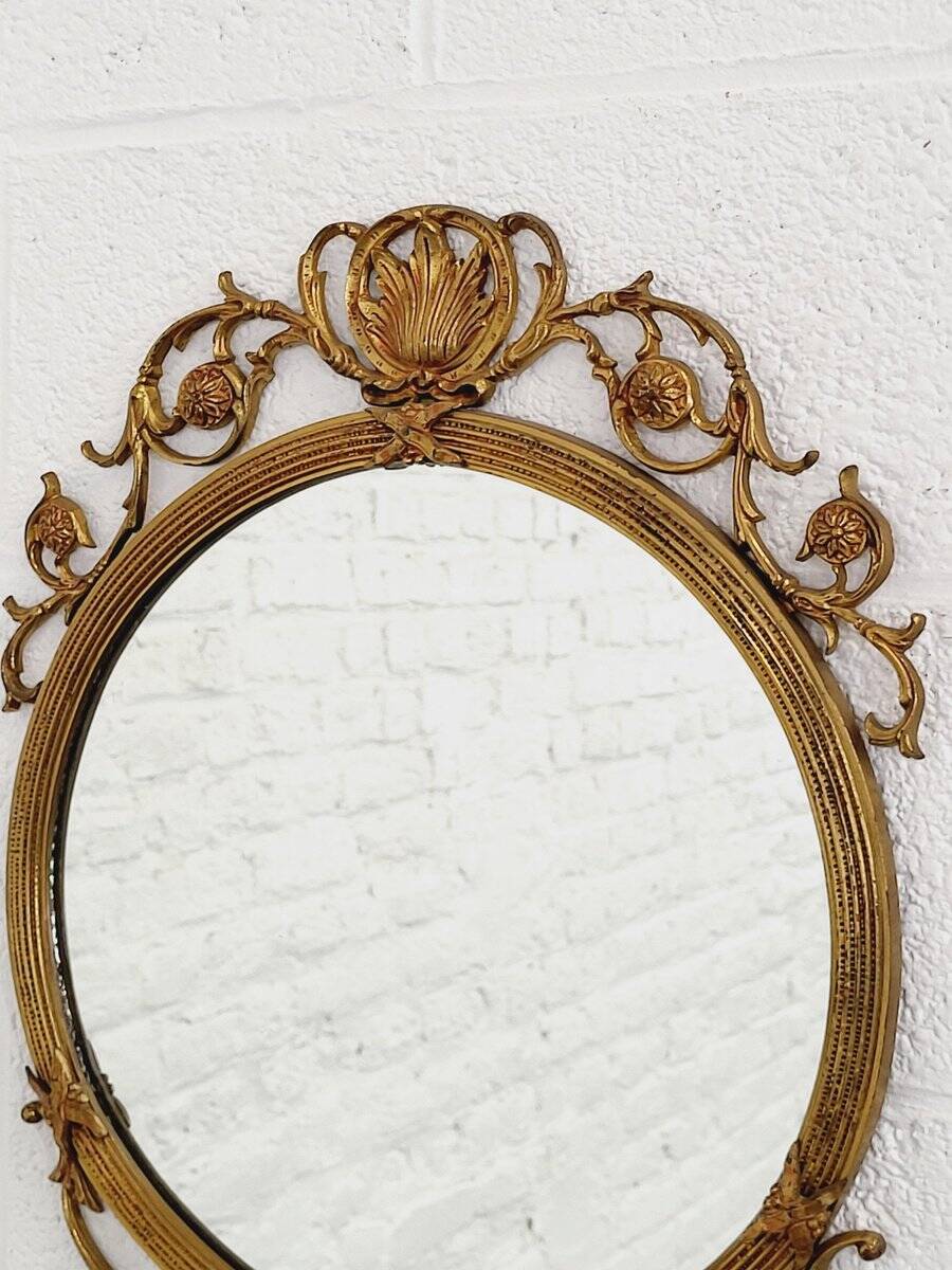 Miroir Médaillon Rond en Laiton, 1950s