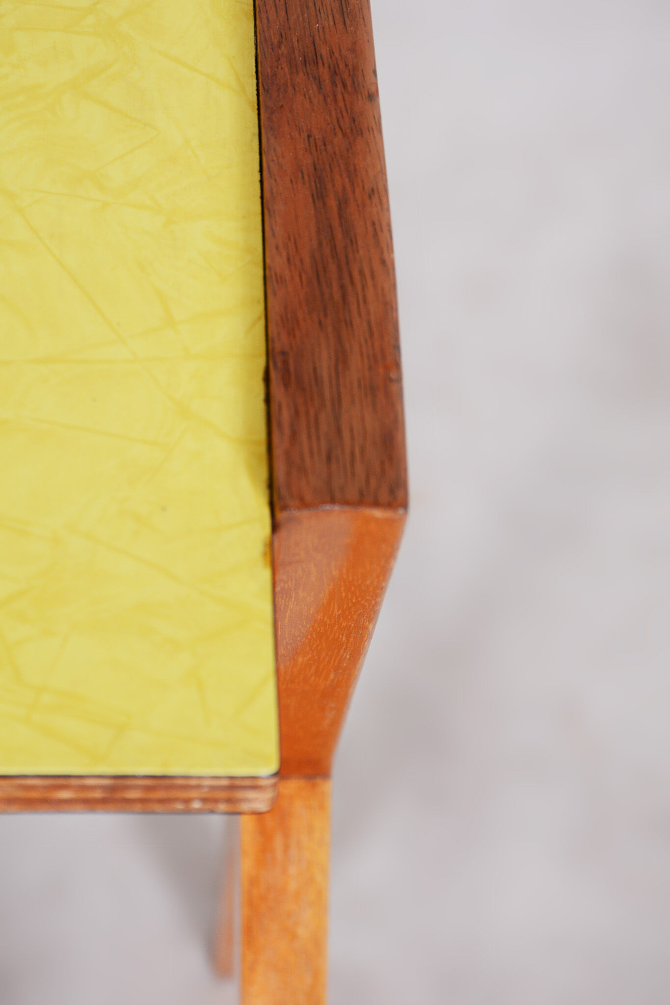 Midcentury small yellow table, beech, umakart, restored, Czechia, 1950s