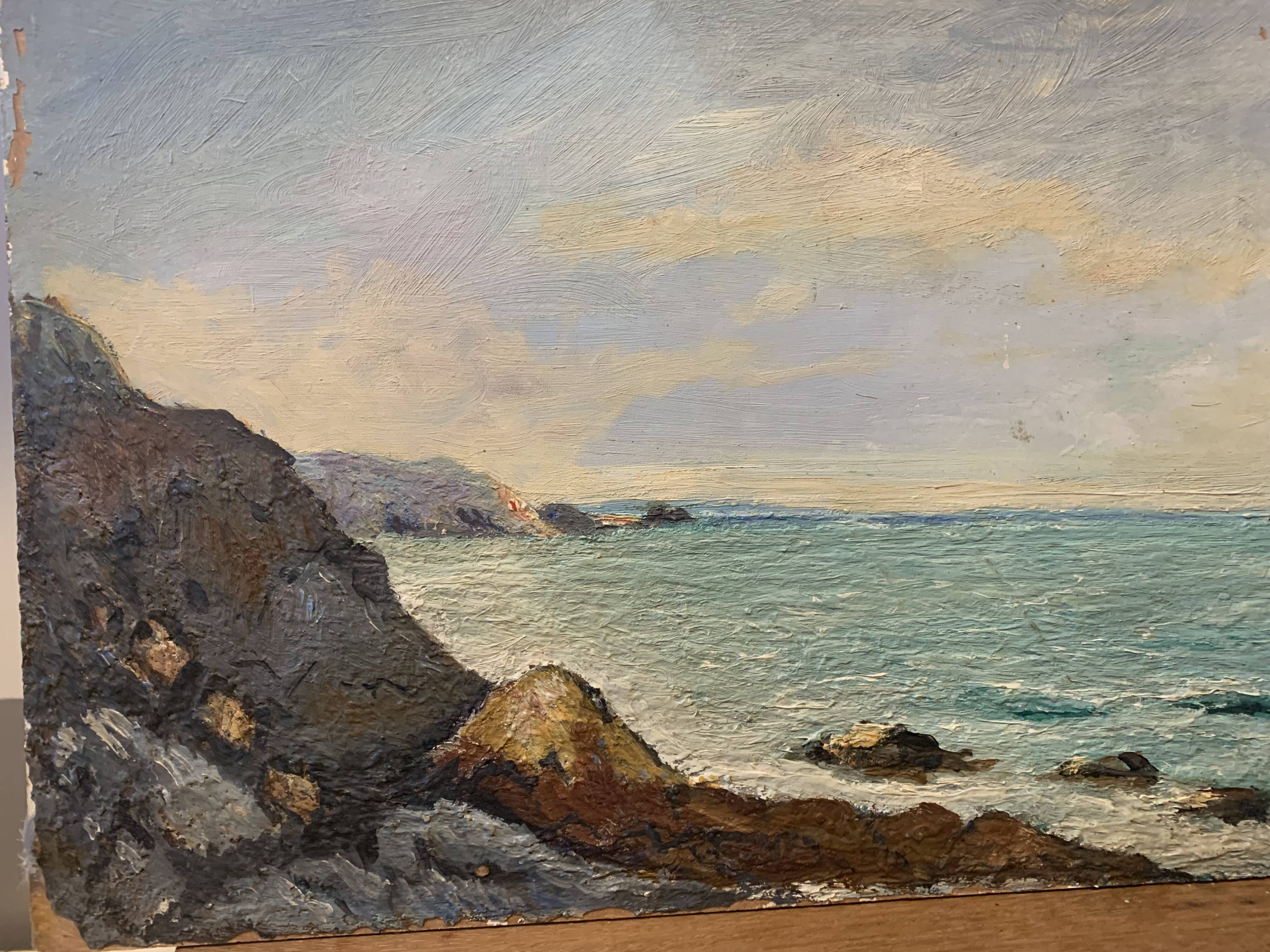 Seaside painting, on board, vintage, unsigned Dimensions: 41 x 27 cm