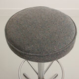Trio of bar stools with restored seating and chrome-plated steel legs