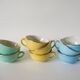 Set of 6 coffee cups fb badonviller pastel yellow green blue 1950