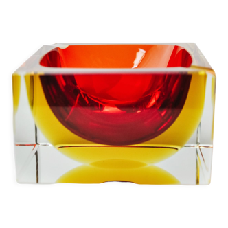 Red and yellow cubic Sommerso ashtray by Seguso, Murano, Italy, 1970