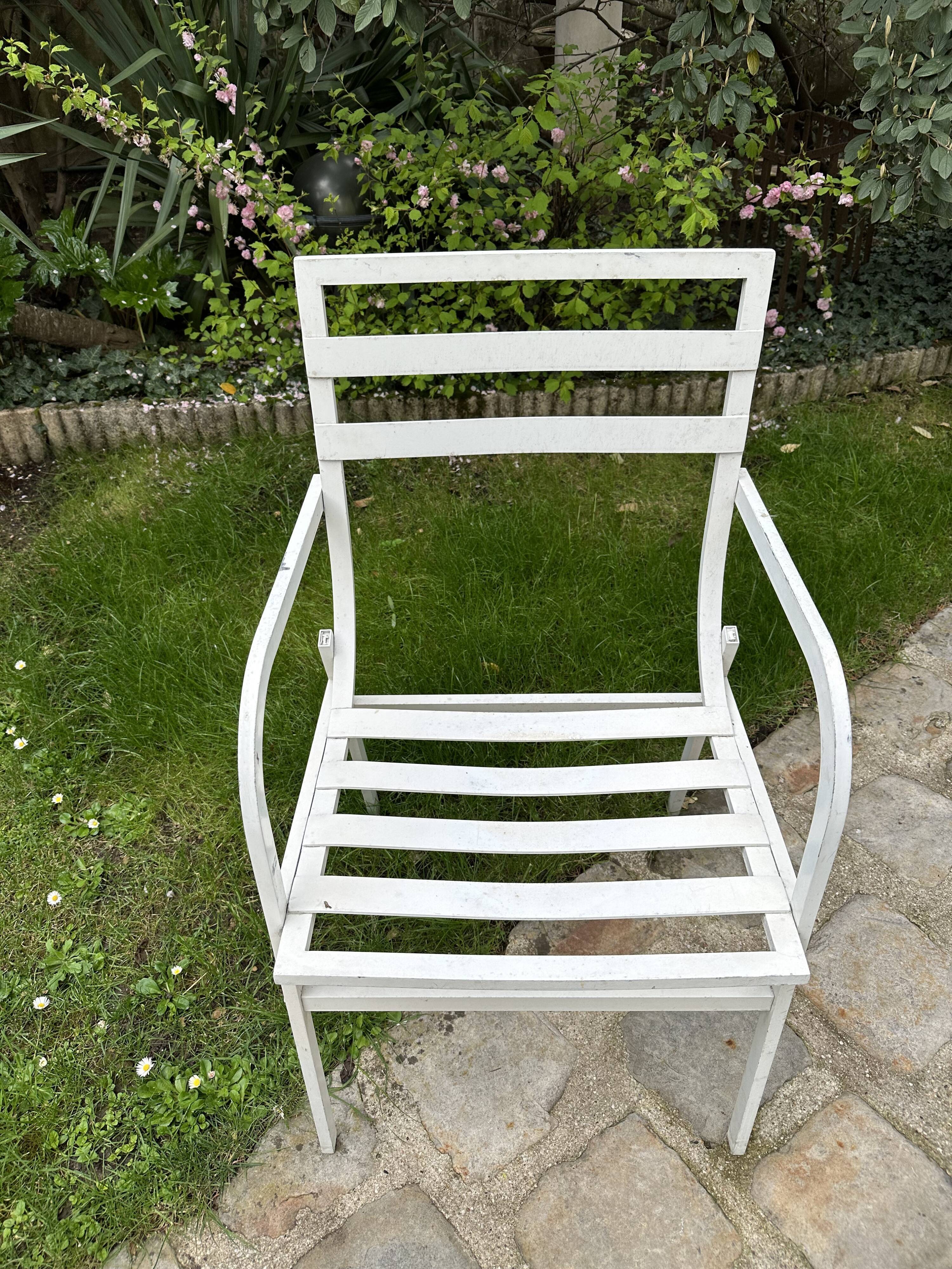 Pair of garden armchairs in white lacquered aluminum - HUGONET