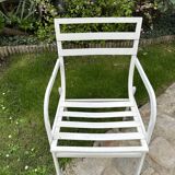 Pair of garden armchairs in white lacquered aluminum - HUGONET