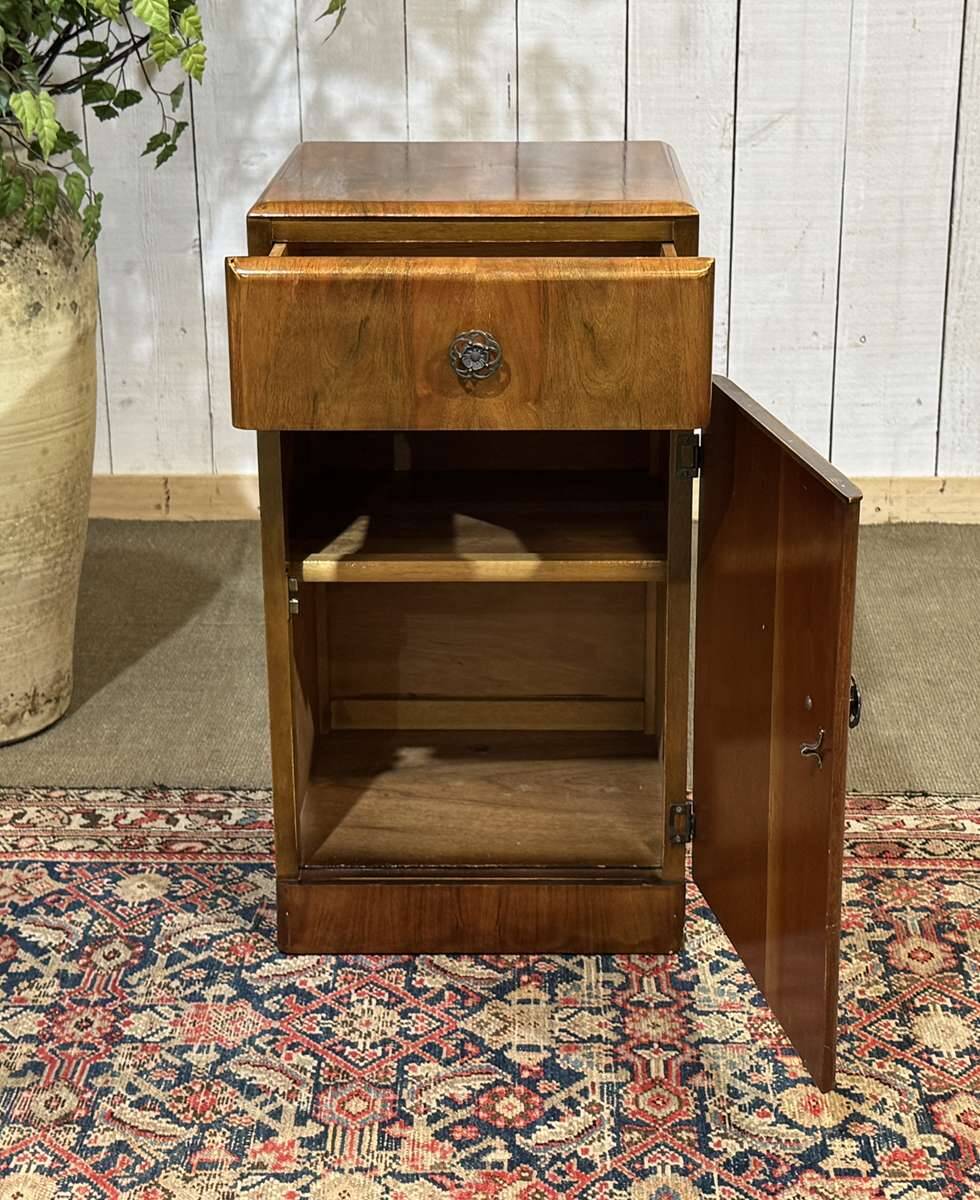 English Art Deco bedside table from the 1950s in walnut.