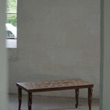 Vintage Indian teak coffee table inlaid with elephant motifs, mid-20th century.
