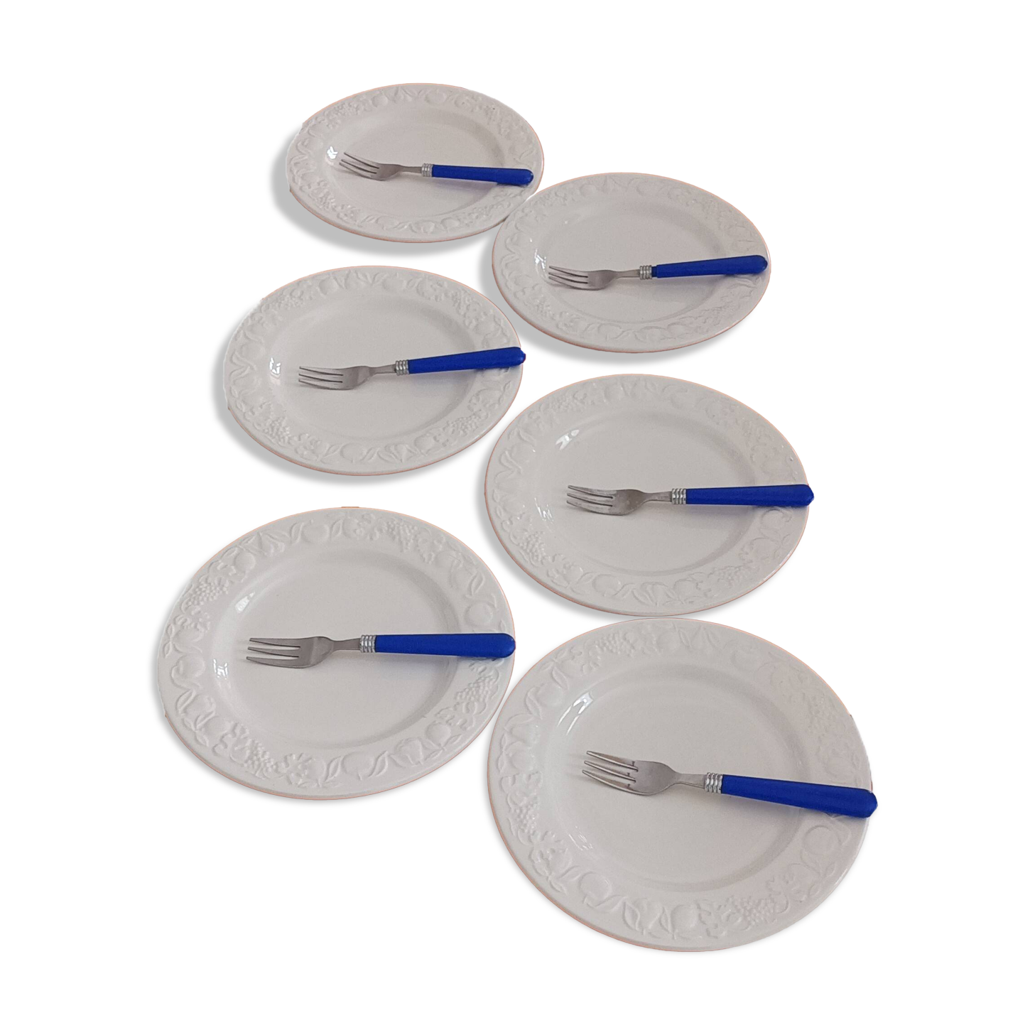 6 Franco Giorgi dessert plates by Quadrifoglio + Gingo B cutlery