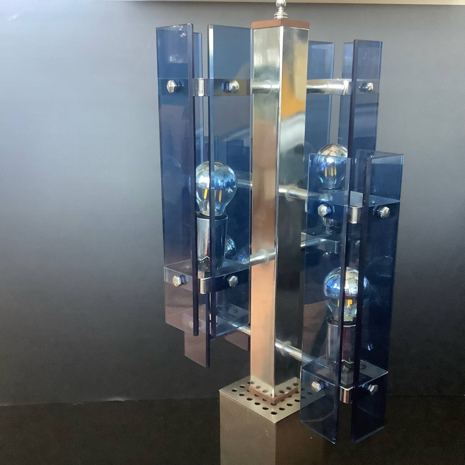 Veca Fontana Arte Italy Blue Vintage 70s Chandelier Transformed Lamp