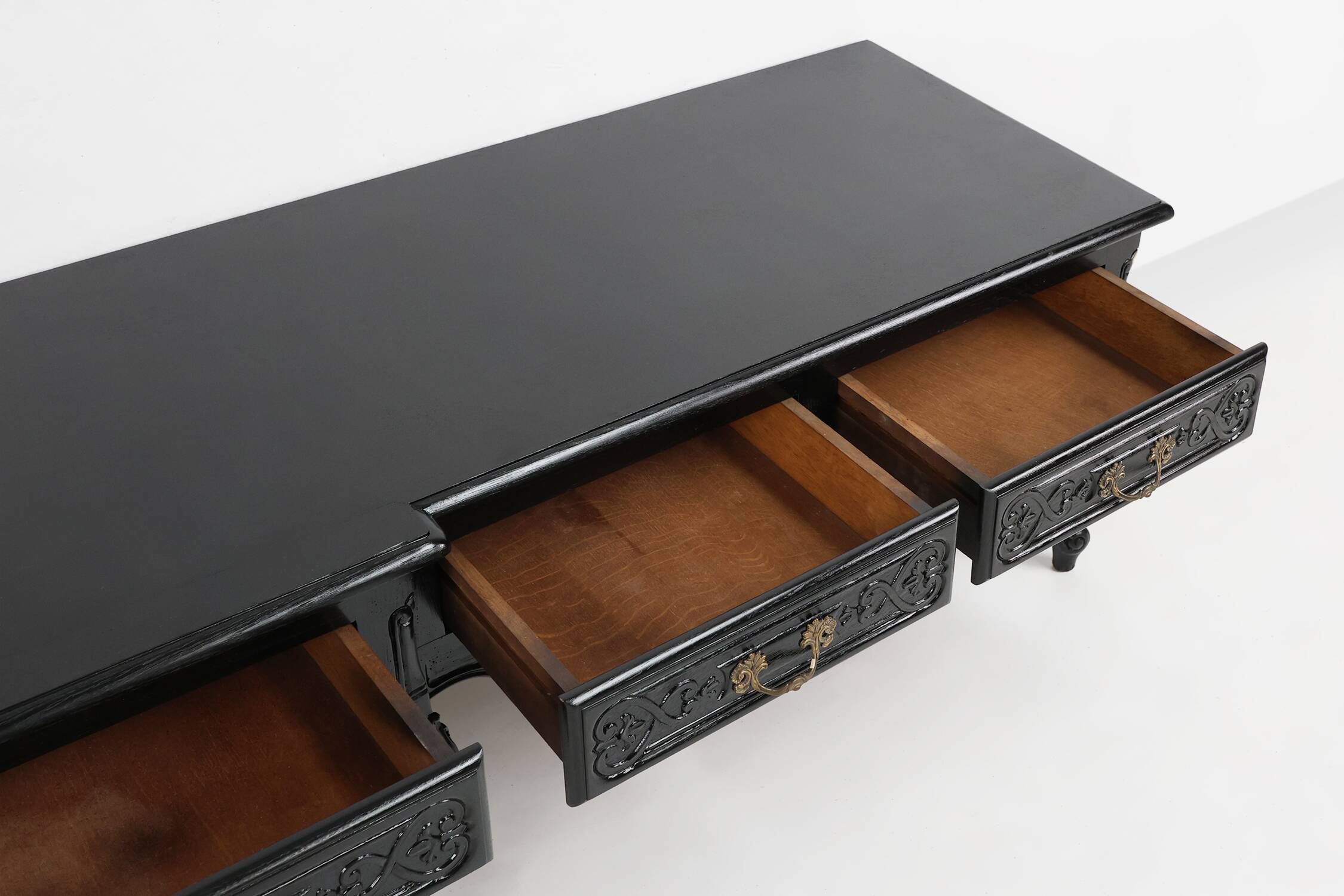 20th Century Louis XV style black low sideboard, France