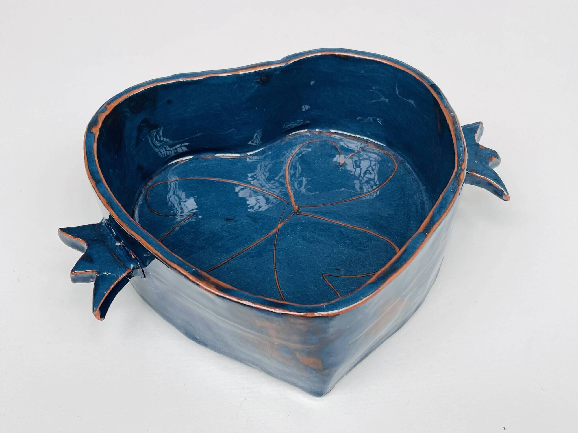 Small "Heart" dish or large blue glazed ceramic catchall.