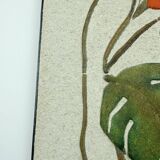 Mid century ceramic and plaster wall tile floral decor leaves and blossoms 1950s wgp